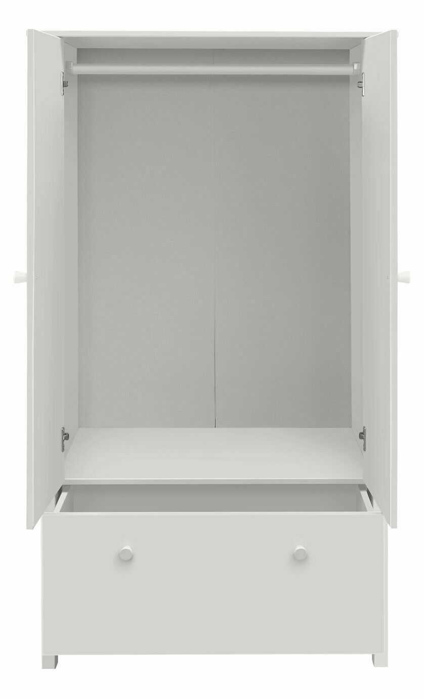 Scandinavia Kids 2 Door 1 Drawer Wardrobe - White | Storage for Clothes and Toys