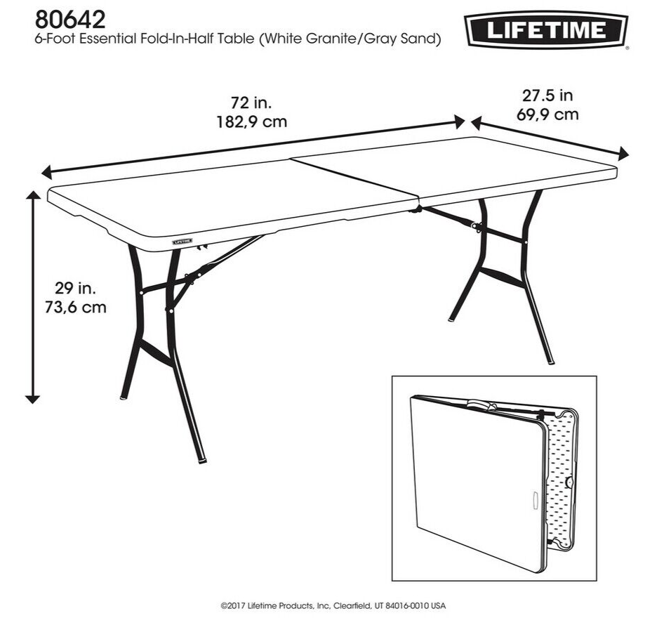 Lifetime 6ft Folding Plastic Camping Table |Portable Outdoor Picnic or BBQ Table