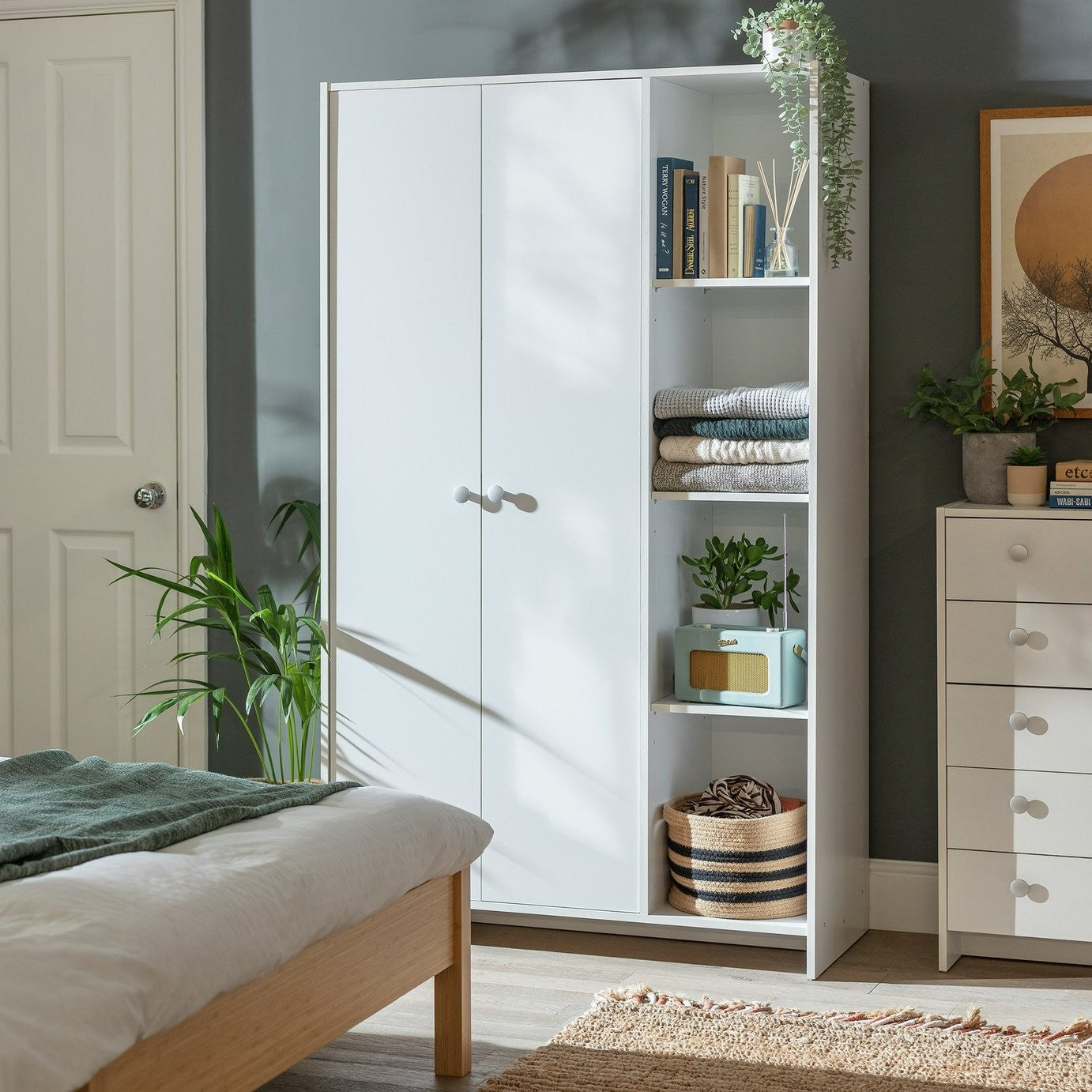 Home Seville 2 Door Open Shelf Wardrobe - White | Wardrobe with shelving
