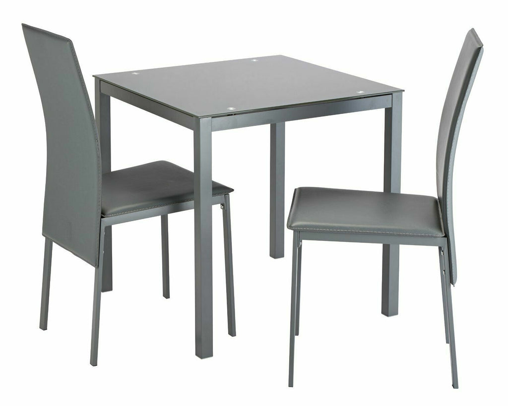 Lido Glass Dining Table & 2 Grey Chairs|Modern Dining Set Kitchen or Living Room