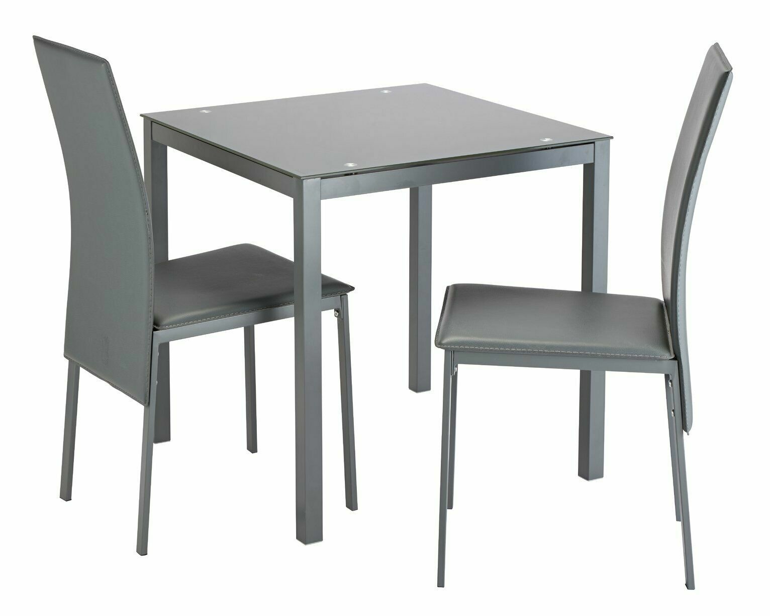 Lido Glass Dining Table & 2 Grey Chairs|Modern Dining Set Kitchen or Living Room