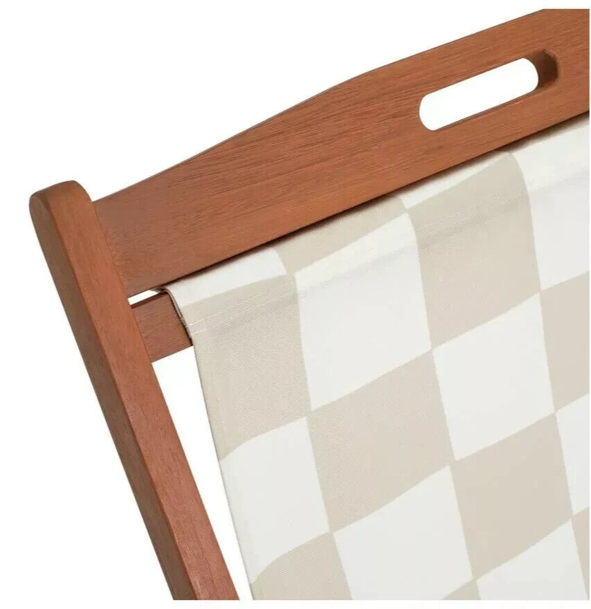 Habitat Folding Wooden Garden Deck Chair- Cream & White