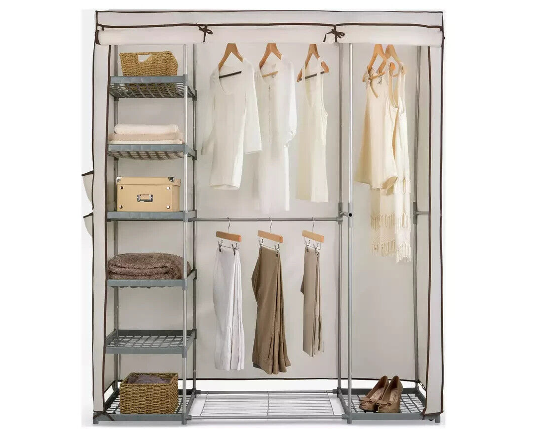 Covered Metal Triple Wardrobe - Cream