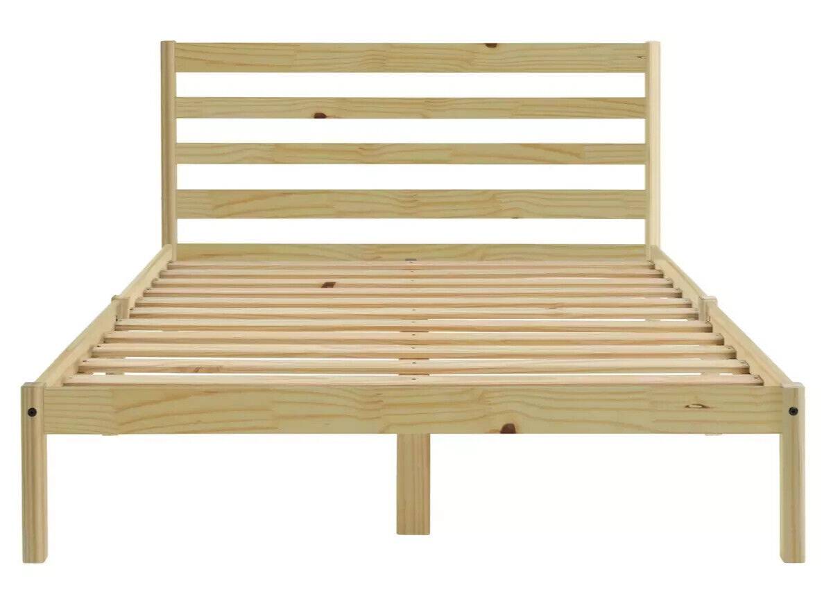 Home Kaycie Double Wooden Bed Frame - Pine | Sturdy Solid Wood Bed for Bedroom