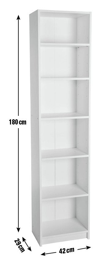 Maine Narrow 6 Shelf Bookcase - Shelving Storage Unit Display Cabinet - Black