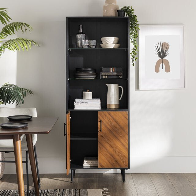 Walker Edison Hampton Hutch 2 Door Display Cabinet - Black