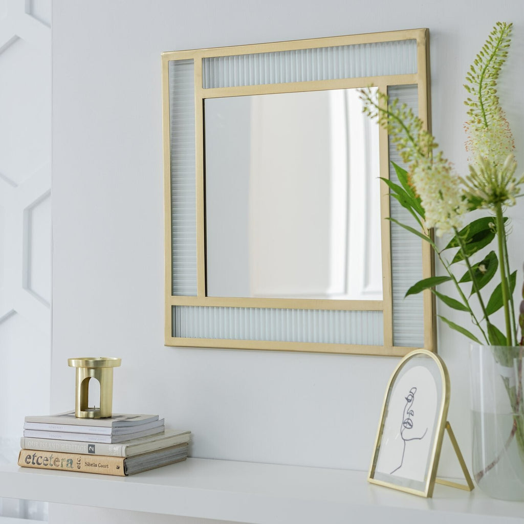 Habitat Glass & Brass Ribbed Square Wall Mirror - 60x60cm