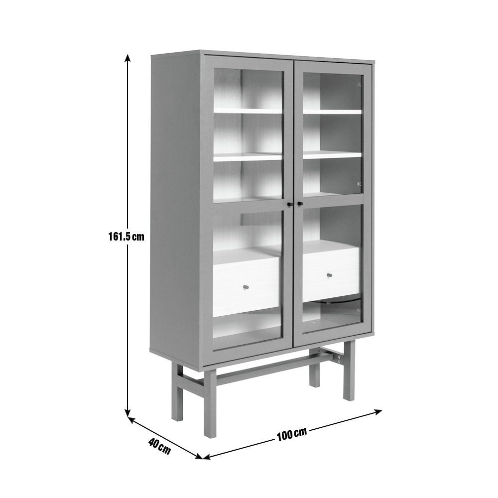 Jadon 2 Door Glass Display Cabinet - Dark Grey | tall glass cabinet