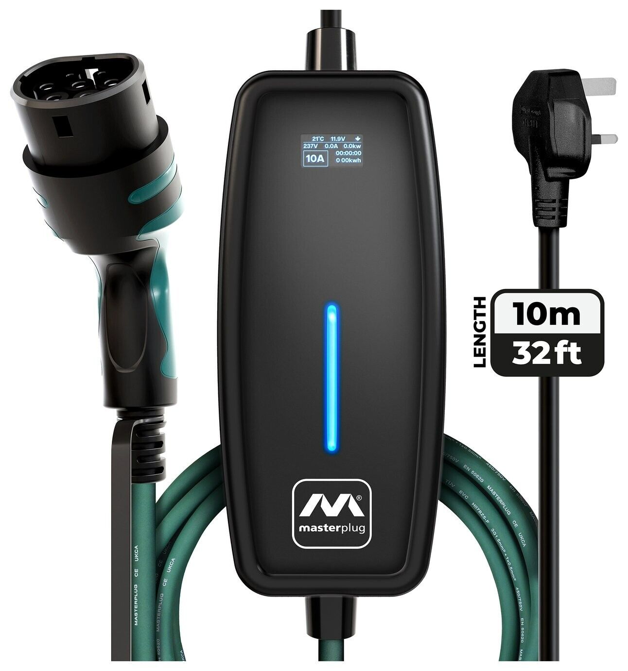 Masterplug 10m Mode 2 EV Charging Cable with 13A 3-Pin Plug