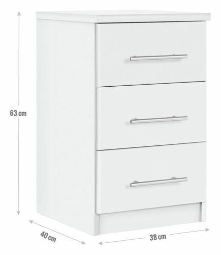 Normandy 3 Drawer Bedside Cabinet - White | Nightstand Storage Bedroom Furniture