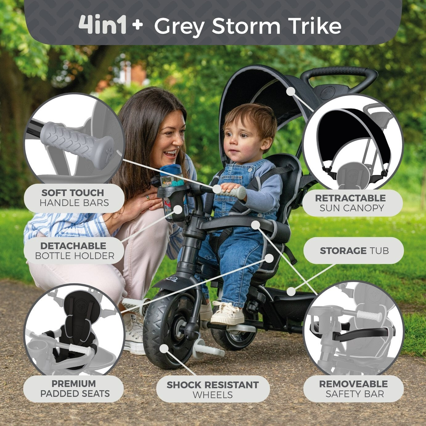 TP Toys 4 in 1 Trike - Grey Storm