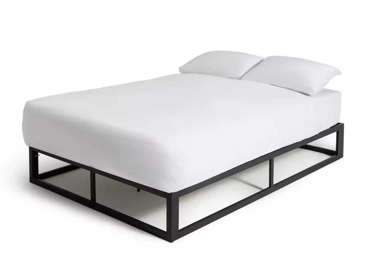 Platform Double Metal Bed Frame - Black | Bedroom Furniture for Teen or Guest Ro