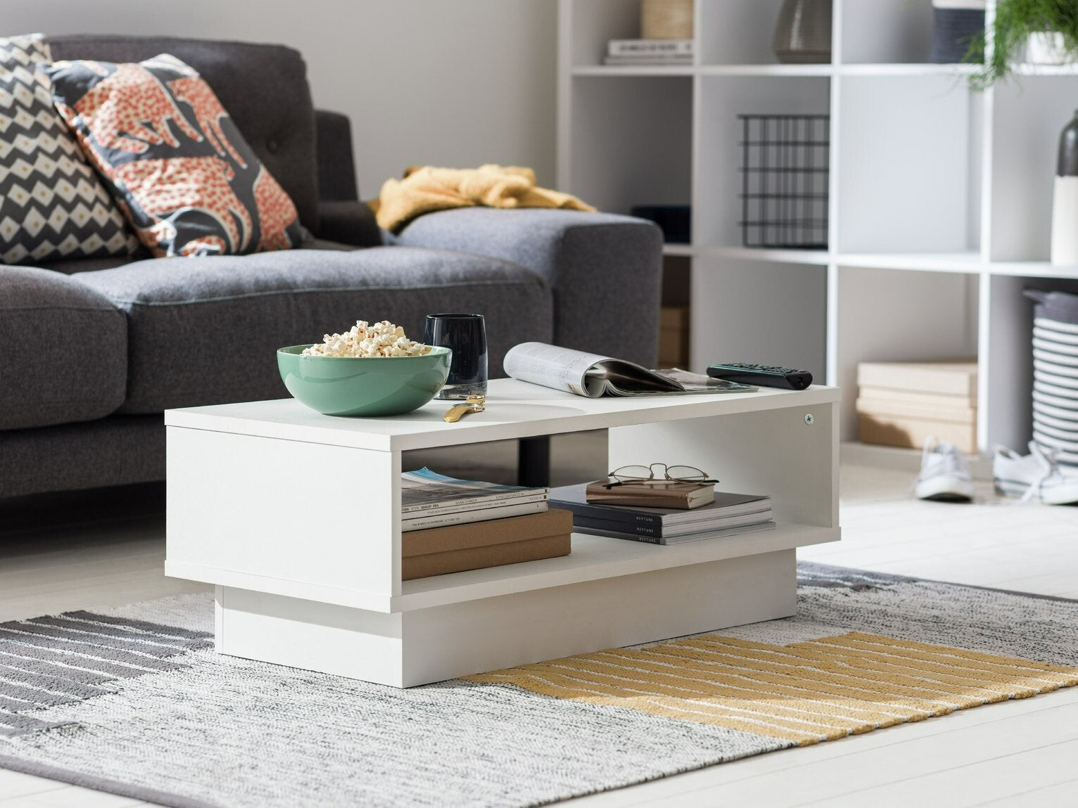 Cubes 1 Shelf Coffee Table Oak Effect | Modern Living Room Table Storage Shelf
