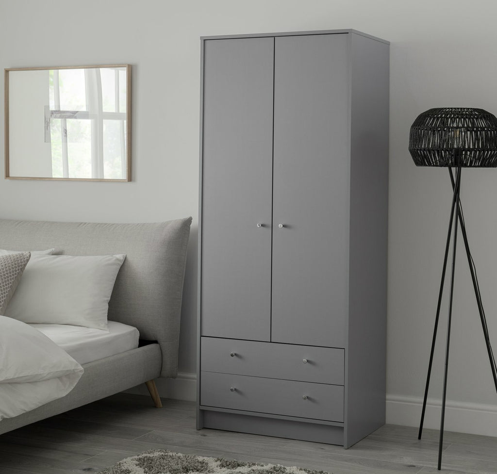 Malibu 2 Door 2 Drawer Wardrobe - Grey |Bedroom Storage Unit for Clothes & Shoes