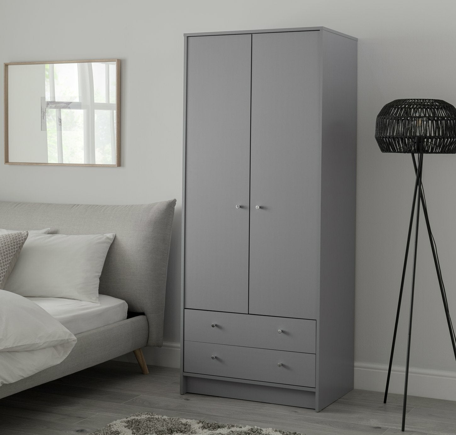 Malibu 2 Door 2 Drawer Wardrobe - Grey |Bedroom Storage Unit for Clothes & Shoes