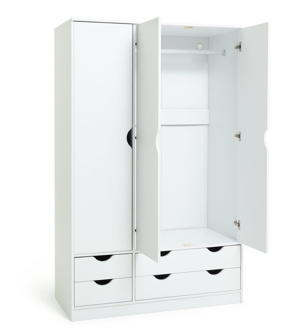 Kids Pagnell 3 Door 4 Drawer Wardrobe - White | large kids wardrobe