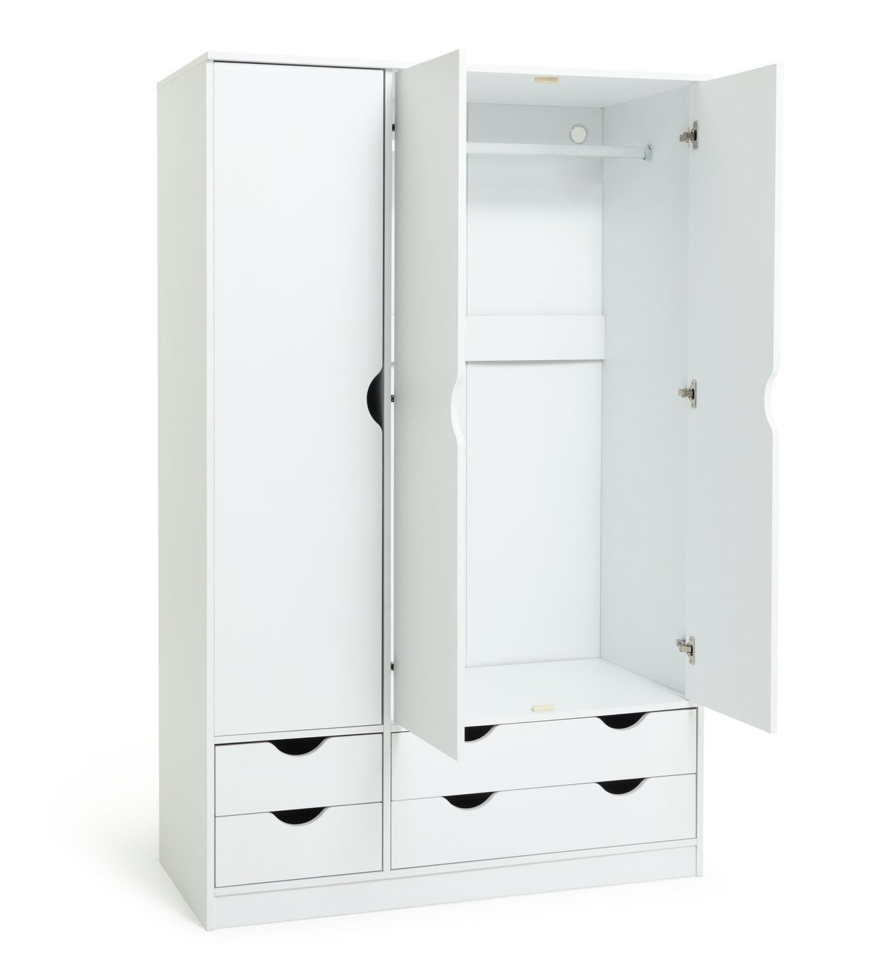 Kids Pagnell 3 Door 4 Drawer Wardrobe - White | large kids wardrobe