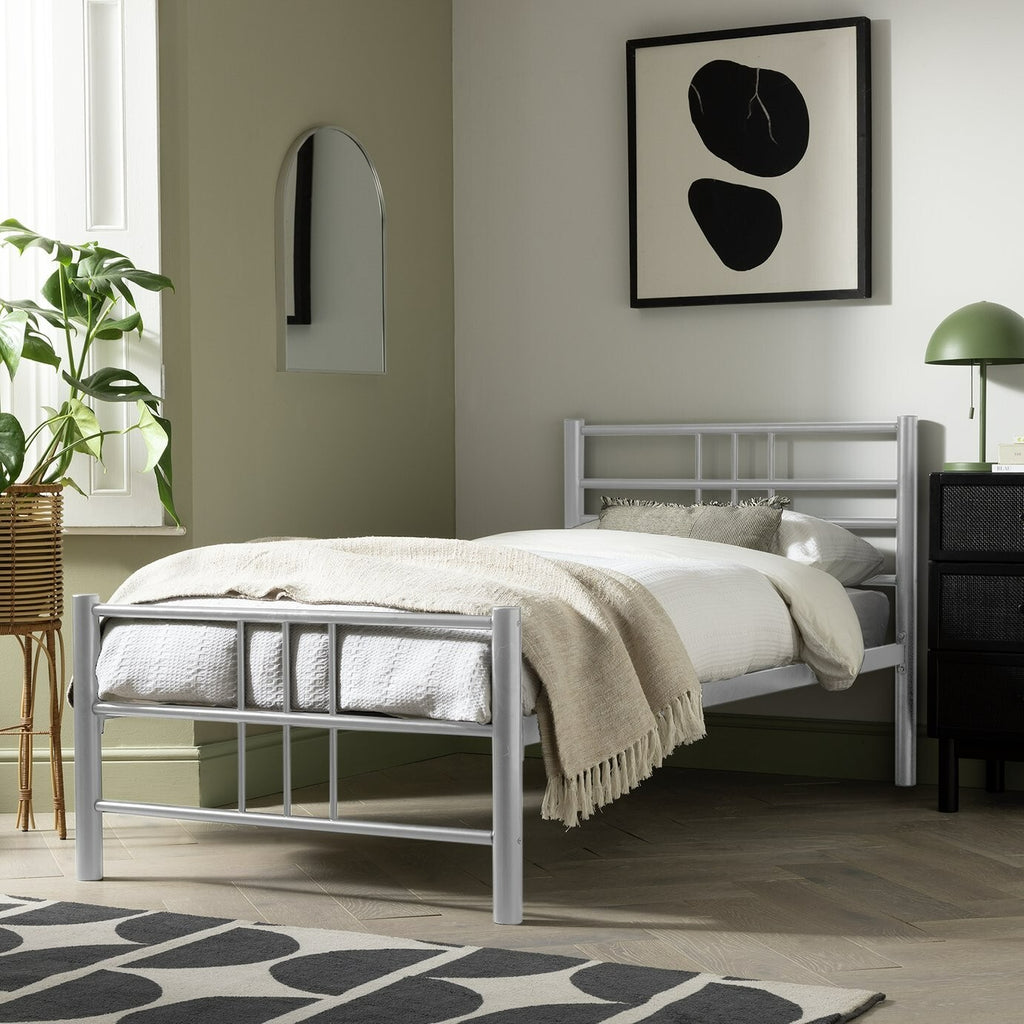 Home Atlas Single Metal Bed Frame - Silver