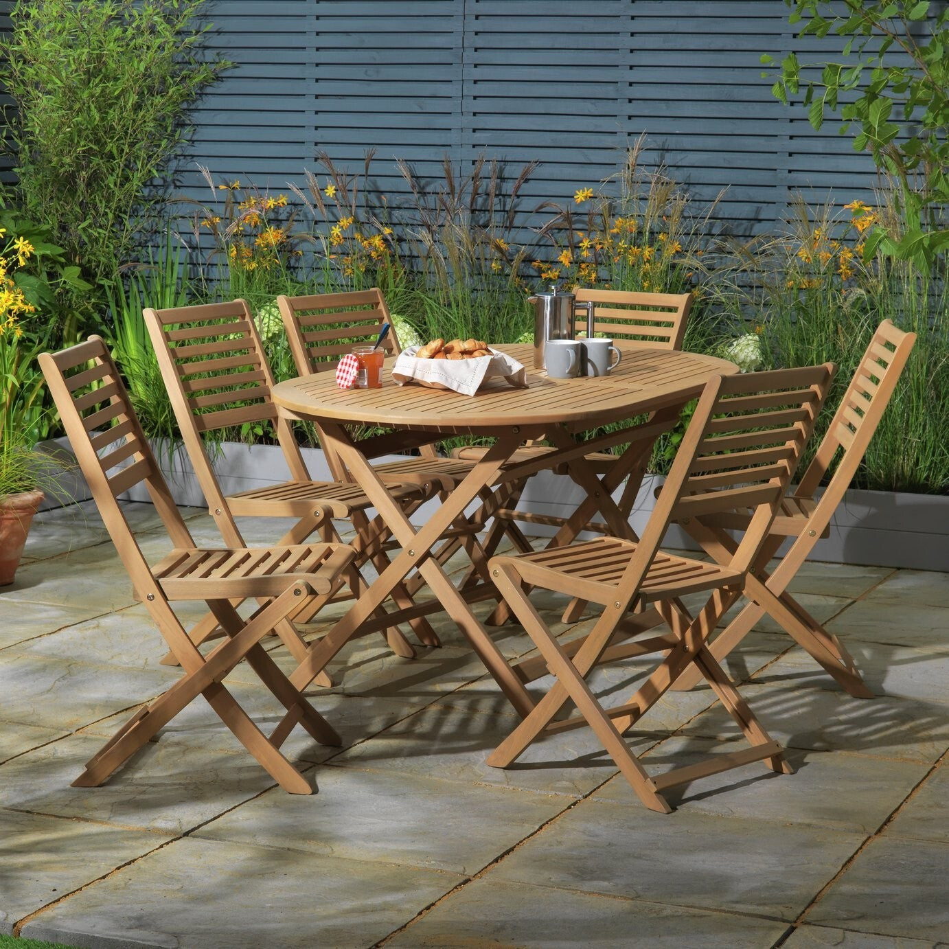 Home Newbury 6 Seater Folding Wooden Patio Set | Outdoor Garden Furniture