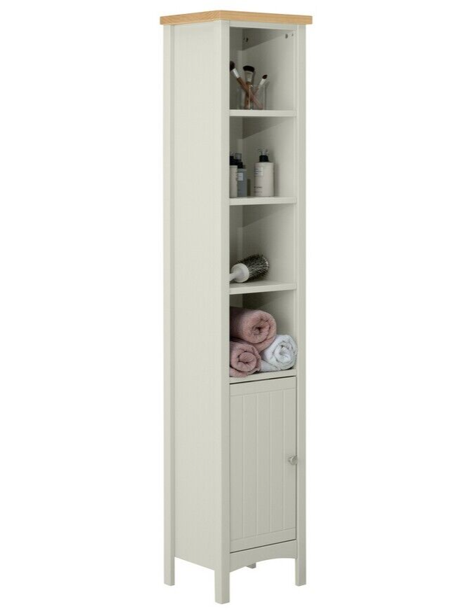 Bournemouth Tallboy Cabinet | Bathroom Storage, Slim Unit, White Wood, Narrow Sh