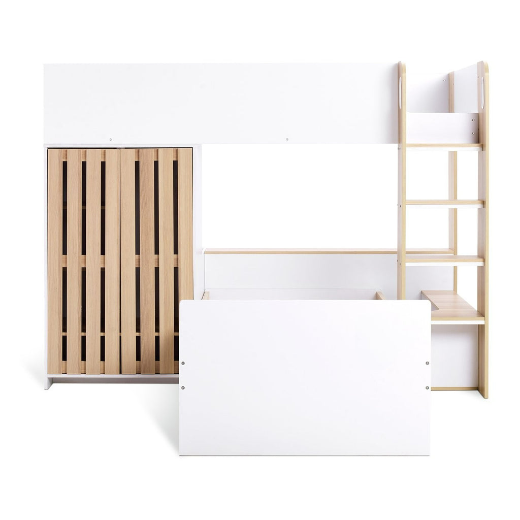 Norah L Shaped Single Bunk Bed- White & Oak | bunk bed for small room
