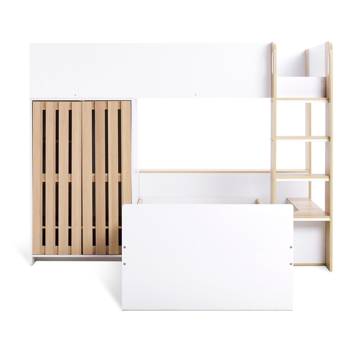 Norah L Shaped Single Bunk Bed- White & Oak | bunk bed for small room