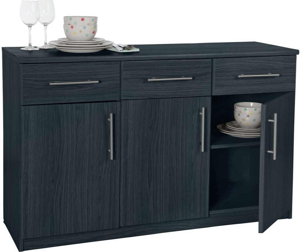Anderson 3 Door 3 Drawer Sideboard - Black | Dining Room Storage Cabinet Unit
