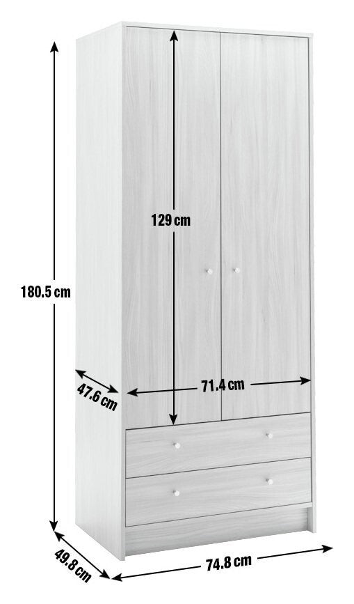 Malibu 2 Door 2 Drawer Wardrobe - Beech Effect |Bedroom Storage Unit for Clothes