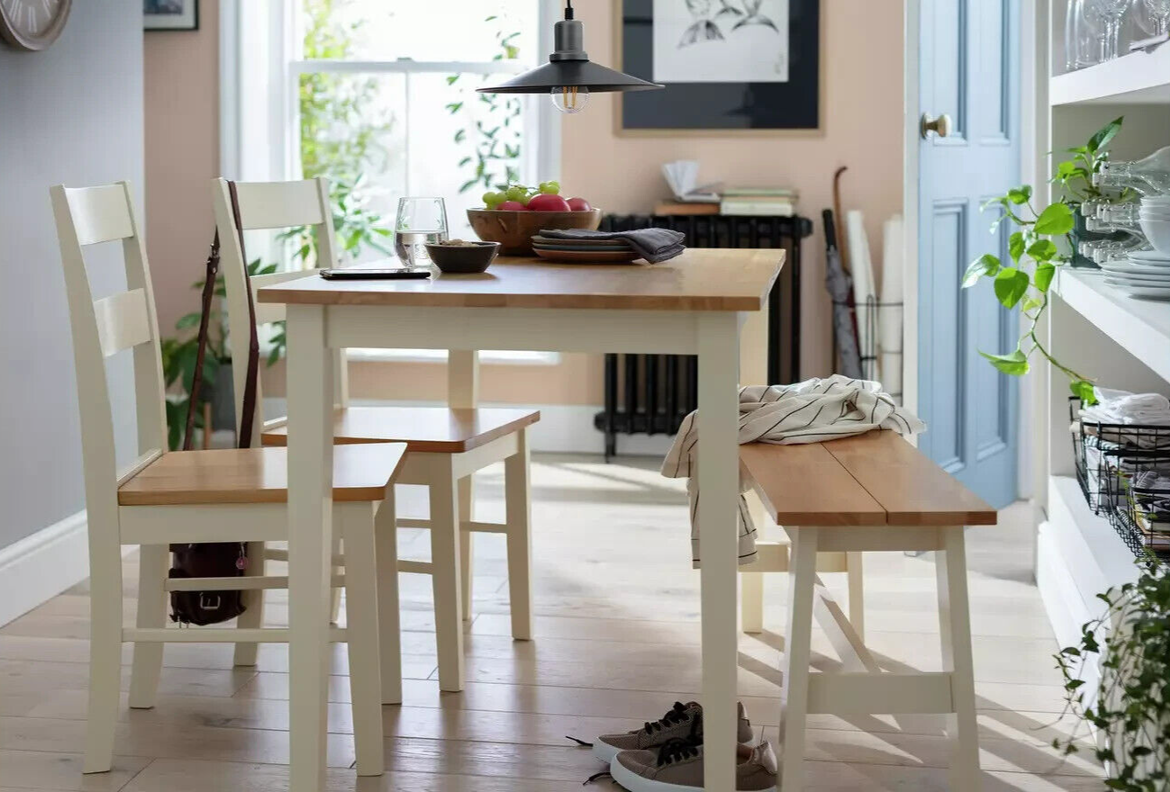 Chicago Solid Wood Table 2 Chairs & Bench