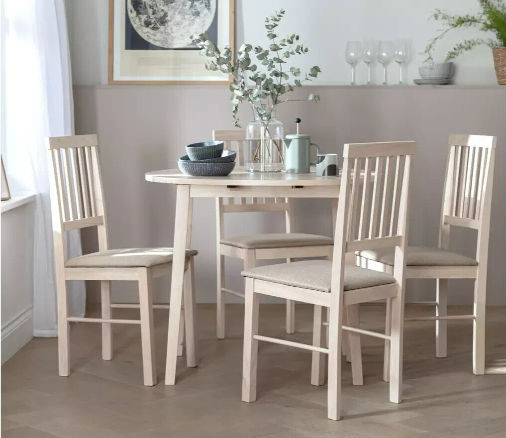 Kendal Solid Wood Extending Table & 4 Oak Chairs White Wash