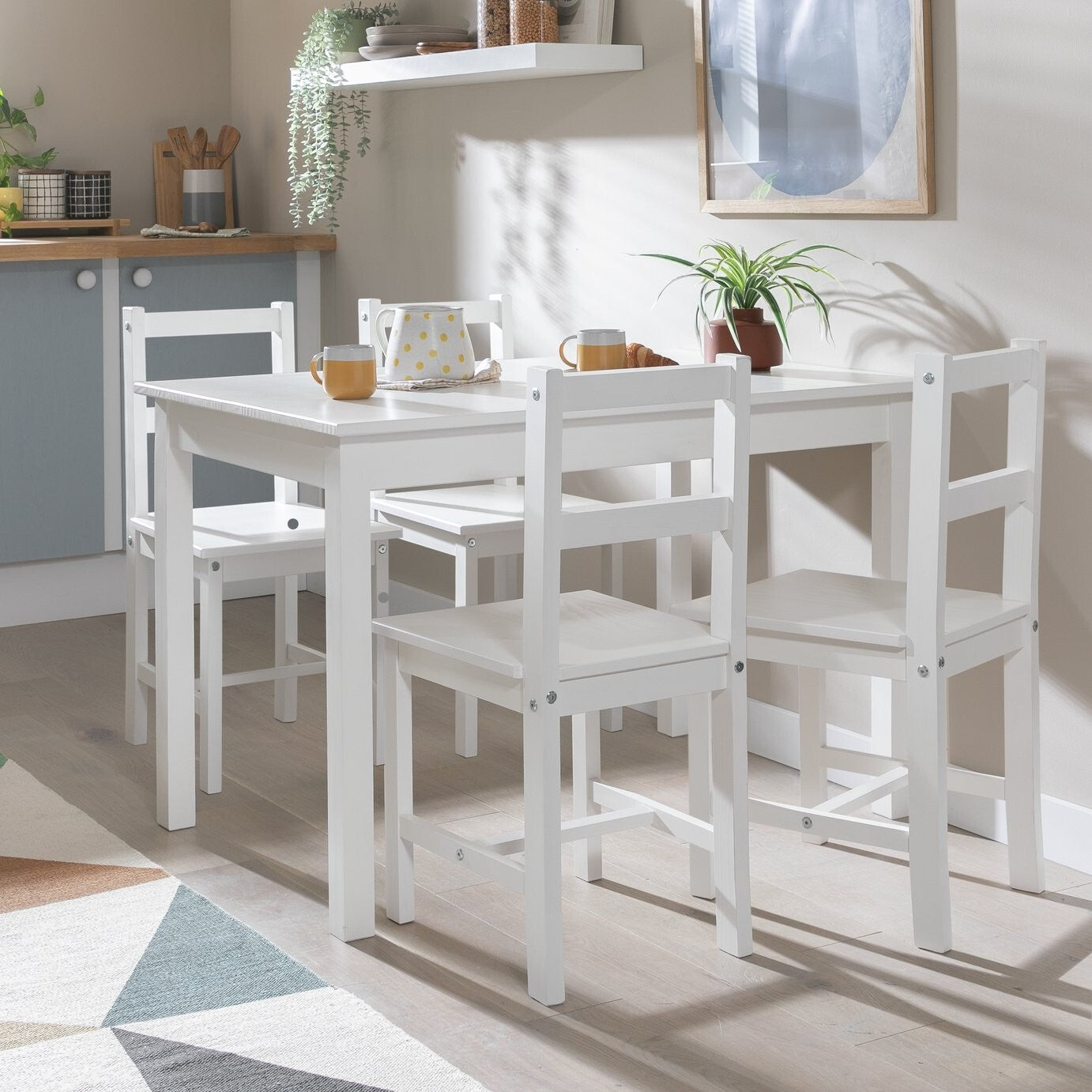 Habitat Home Raye Solid Wood Dining Table & 4 White Chairs | Kitchen ( B Grade )