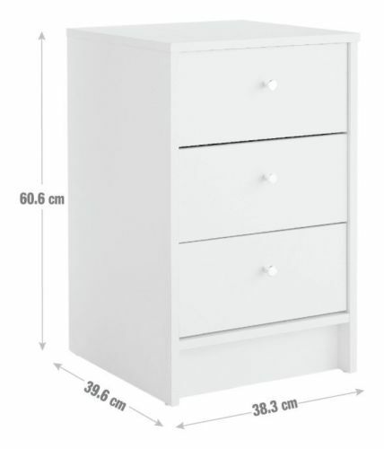 Malibu 3 Drawer Bedside Table - White | Nightstand Storage for Bedroom