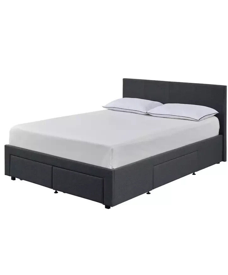 Heathdon 4 Drawer Kingsize Fabric Bed Frame- Grey
