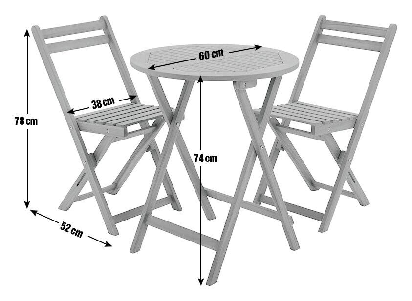 2 Seater Folding Wooden Garden Bistro Set - Brown