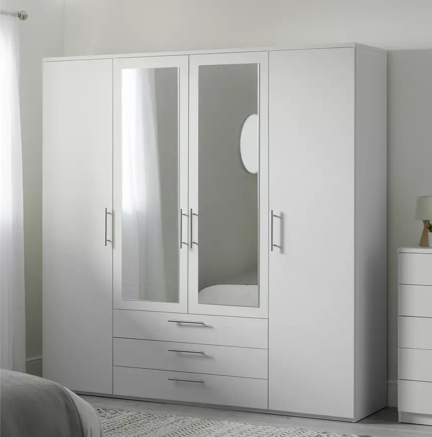 Brisbane 4 Door 3 Drawers Wardrobe - Grey ( B Grade )