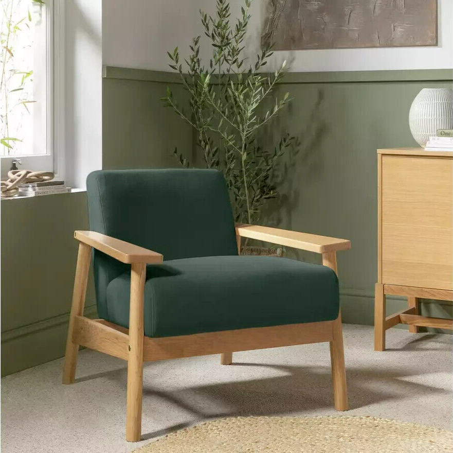 Habitat Dore Velvet Accent Chair - Dark Green | Plush Modern Living Room Seating