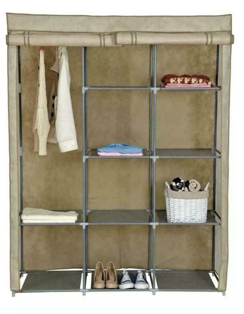 Dbl Modular Metal Framed Fabric Wardrobe - Jute | Jute Fabric Wardrobe Storage