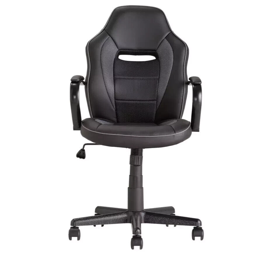 Faux Leather Mid Back Gaming Chair - Black