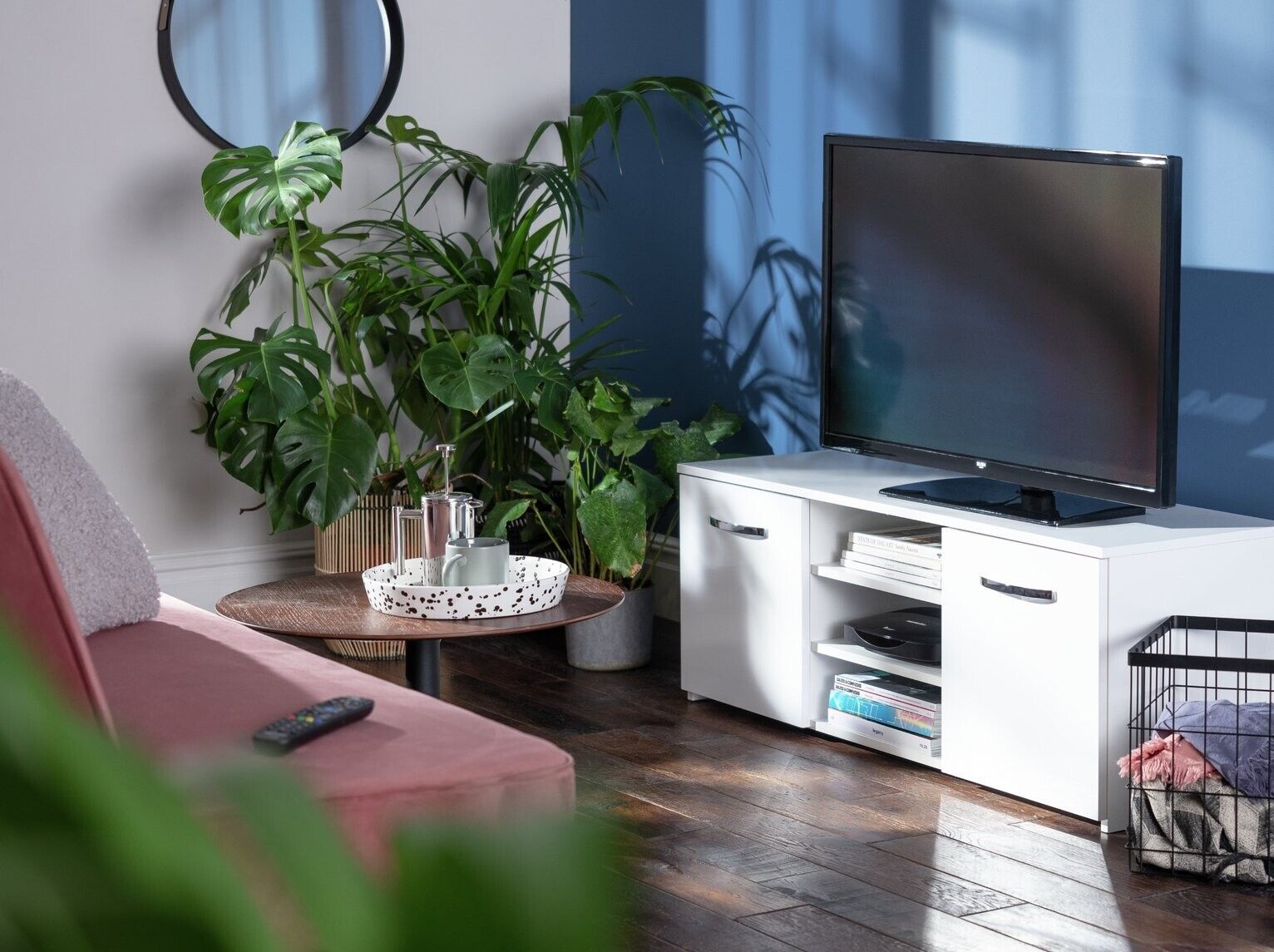 Hayward 2 Door Small TV Unit White Gloss | Modern TV Stand Storage Cabinet