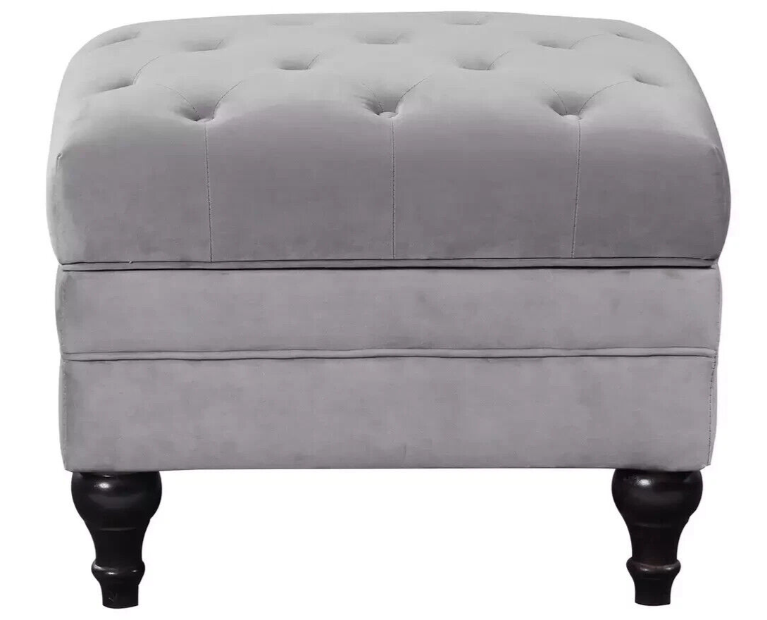 Habitat Chesterfield Velvet Storage Footstool - Light Grey