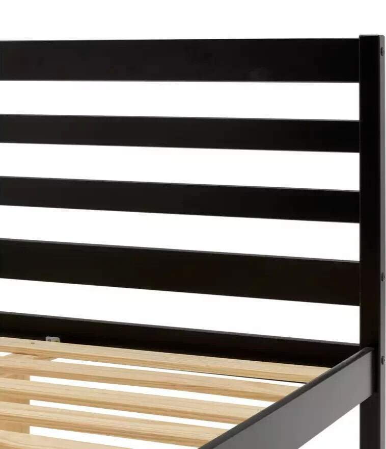 Home Kaycie Double Wooden Bed Frame - Black | Sturdy Durable Support Base Bed