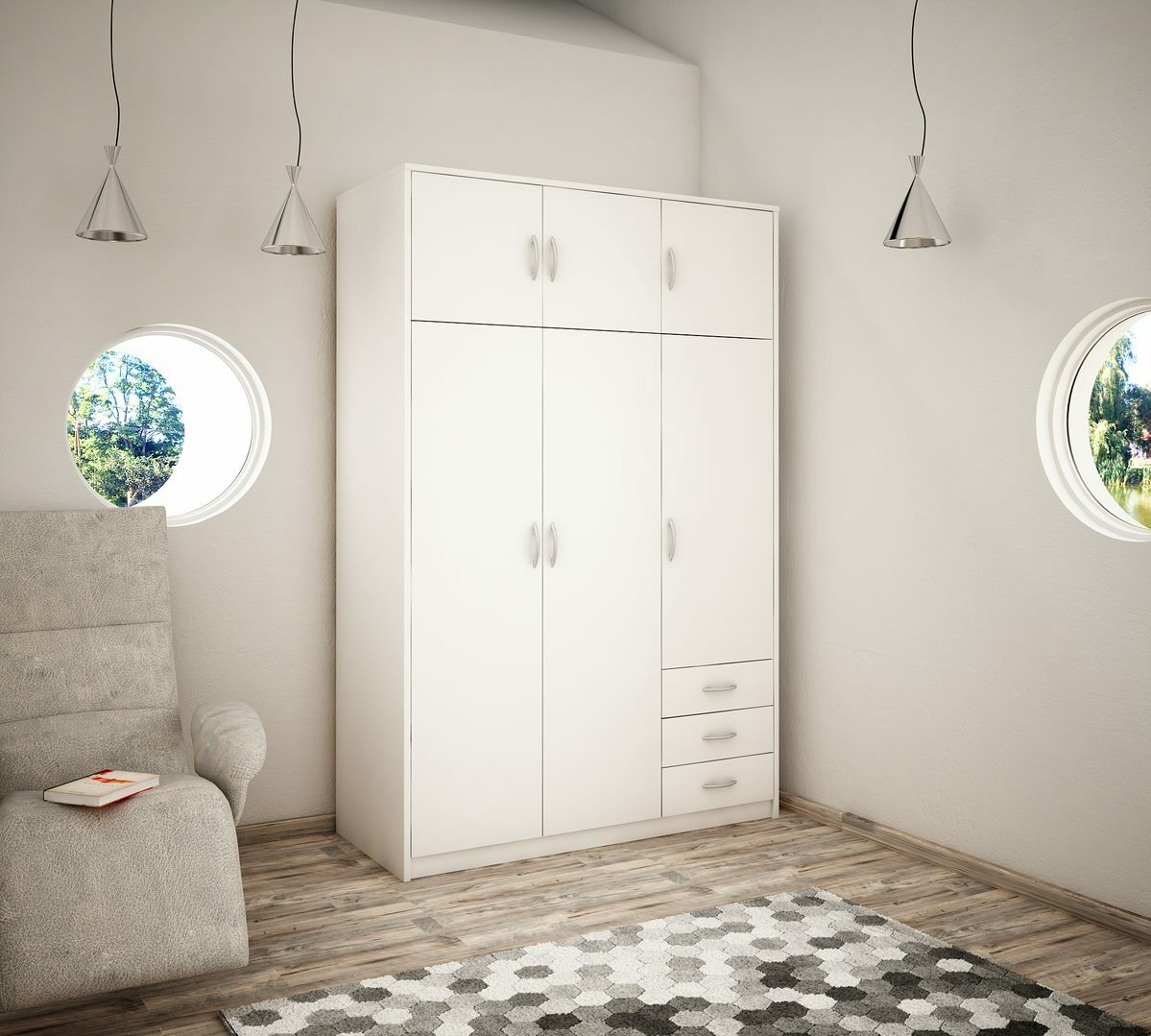 Wiktoria 3 Door 3 Drawer 3 Cupboard Wardrobe - White