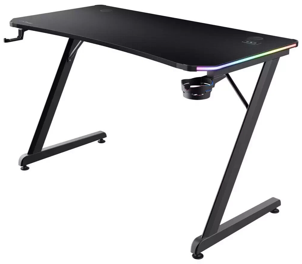 Trust GXT709 Luminus RGB Gaming Desk Black | LED Furniture for Entertainment