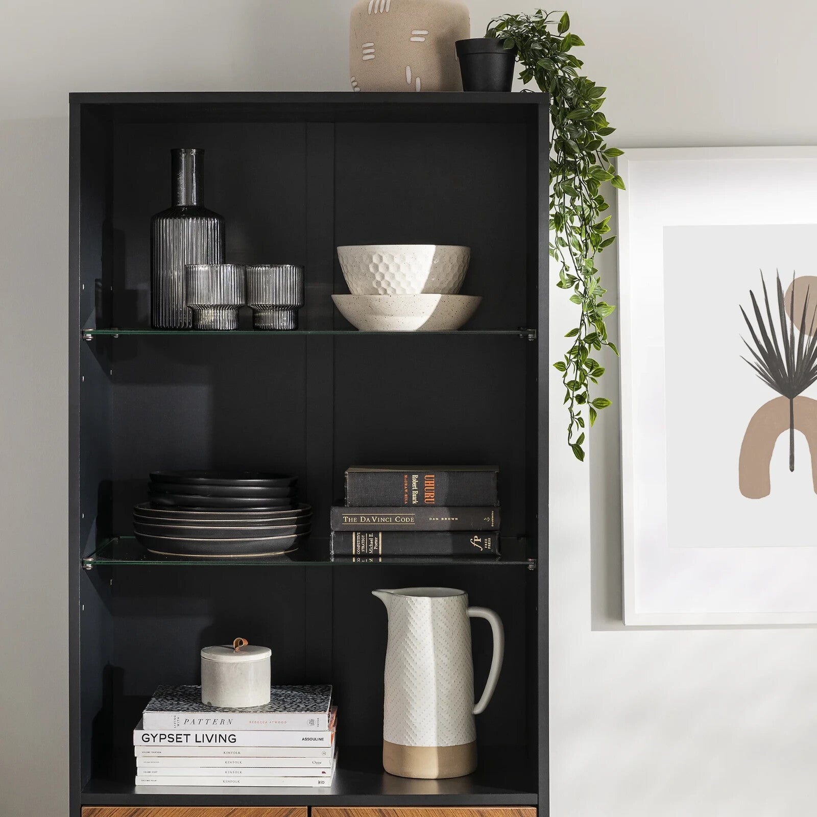 Walker Edison Hampton Hutch 2 Door Display Cabinet - Black