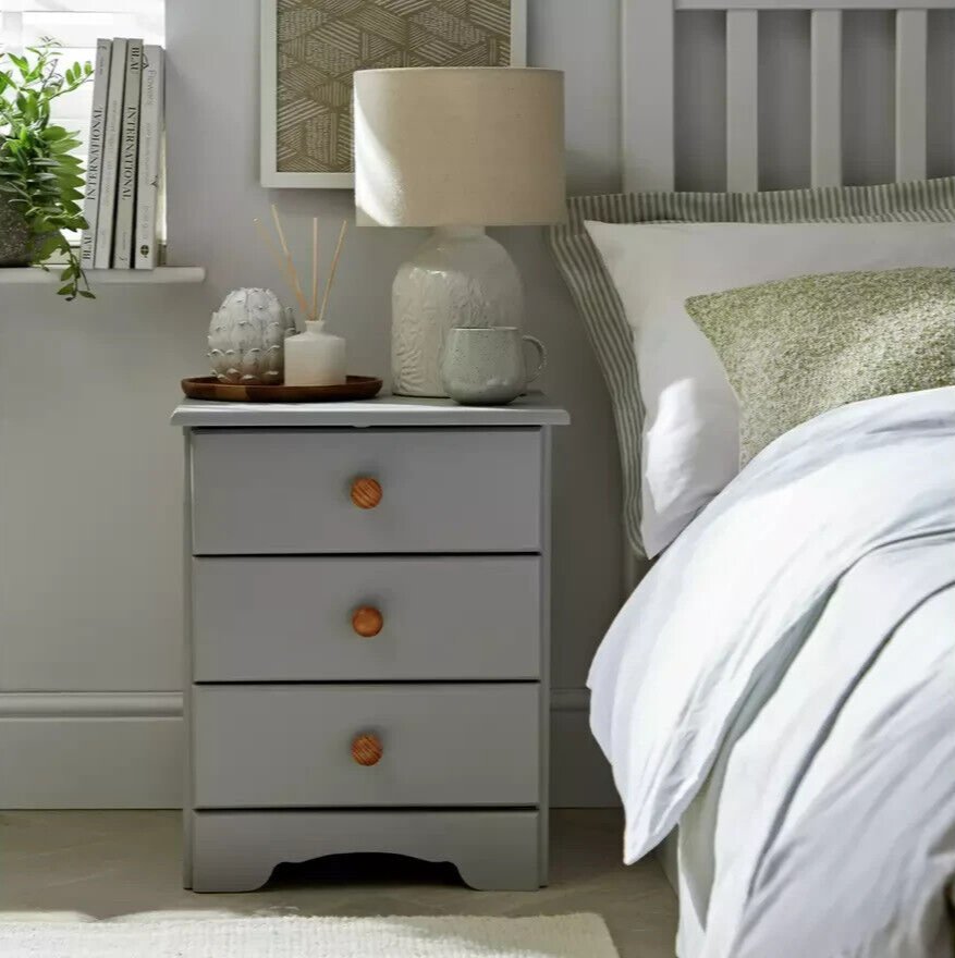 Nordic 3 Drawer Bedside Table - Grey