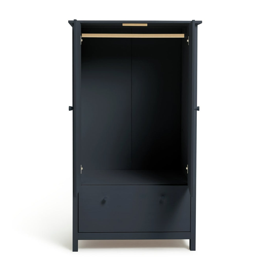 Scandinavia 2 Door 1 Drawer Wardrobe - Navy Blue | Solid Pine Wardrobe, Bedroom