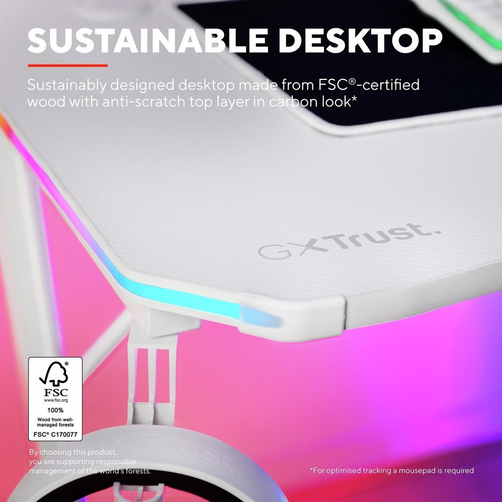 Trust GXT709 Luminus RGB Gaming Desk - White