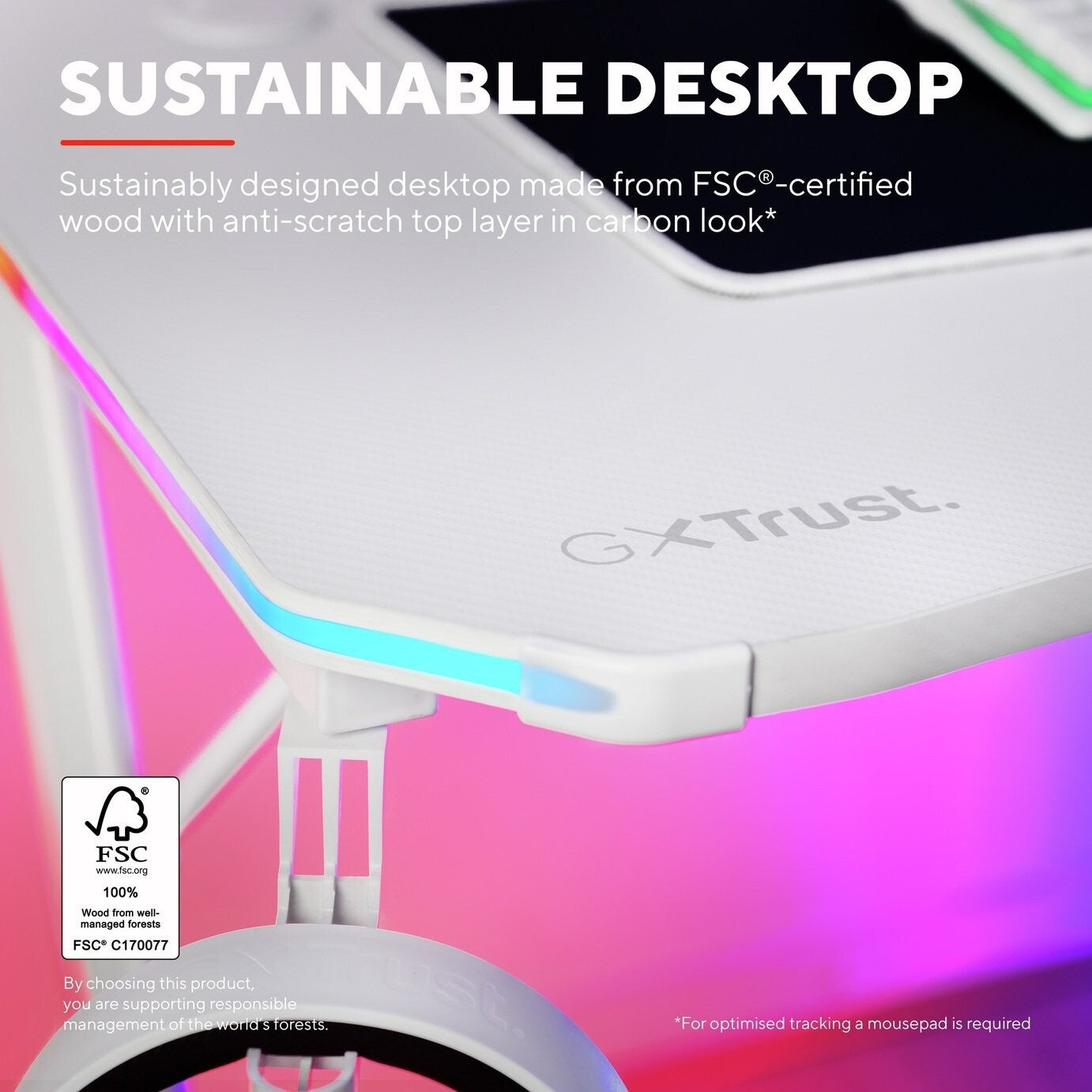 Trust GXT709 Luminus RGB Gaming Desk - White