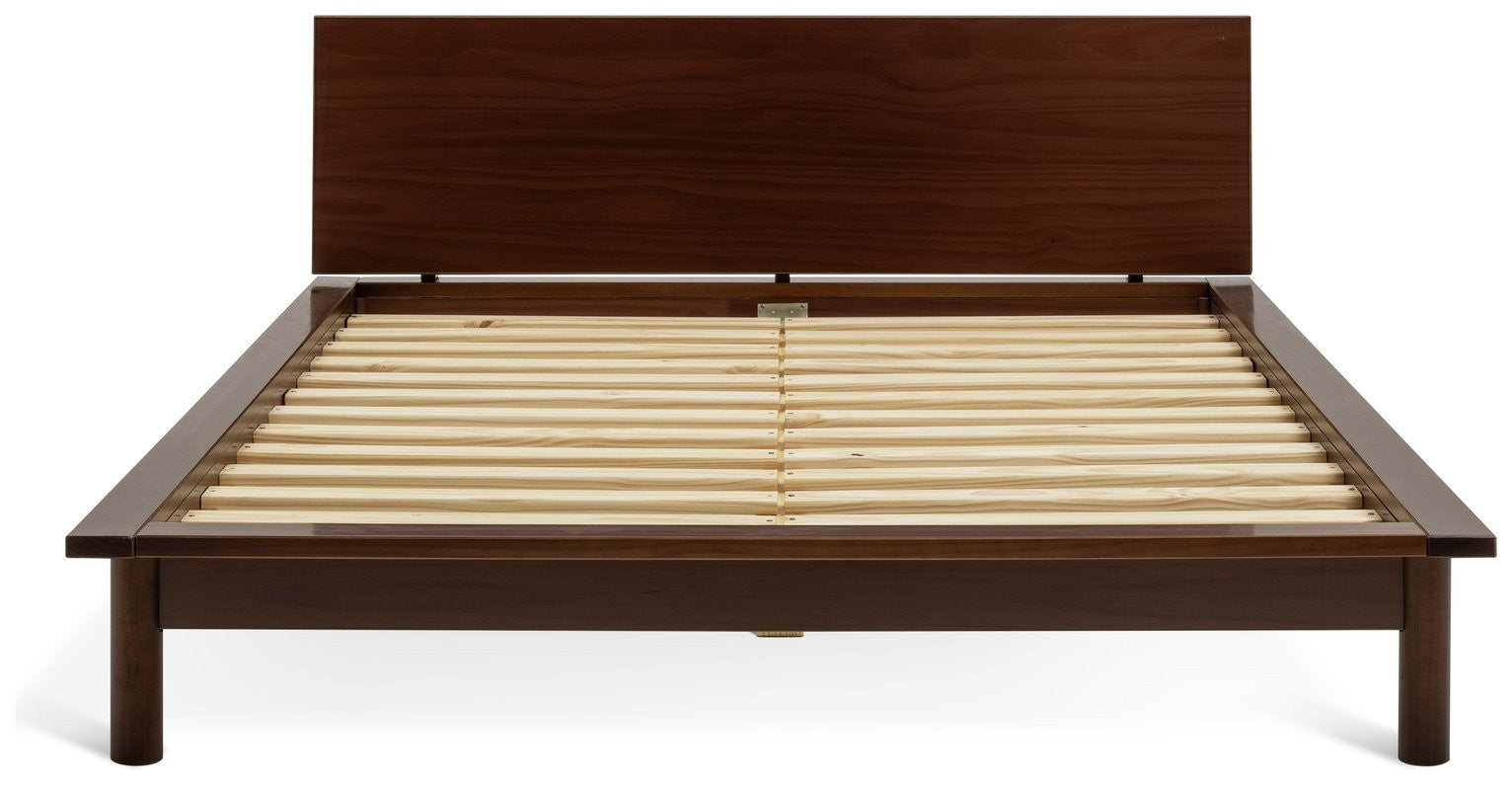 Akio Small Double Wooden Platform Bed Frame - Walnut | Small double platform bed