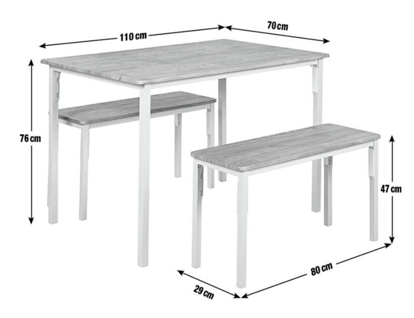Home Bolitzo Oak Dining Table & 2 White Benches | Sturdy Kitchen Furniture Set